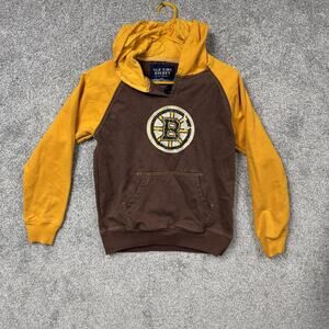 Boston Bruins Hoodie Sweatshirt Youth XL Brown Yellow NHL Hockey Old Time Hockey